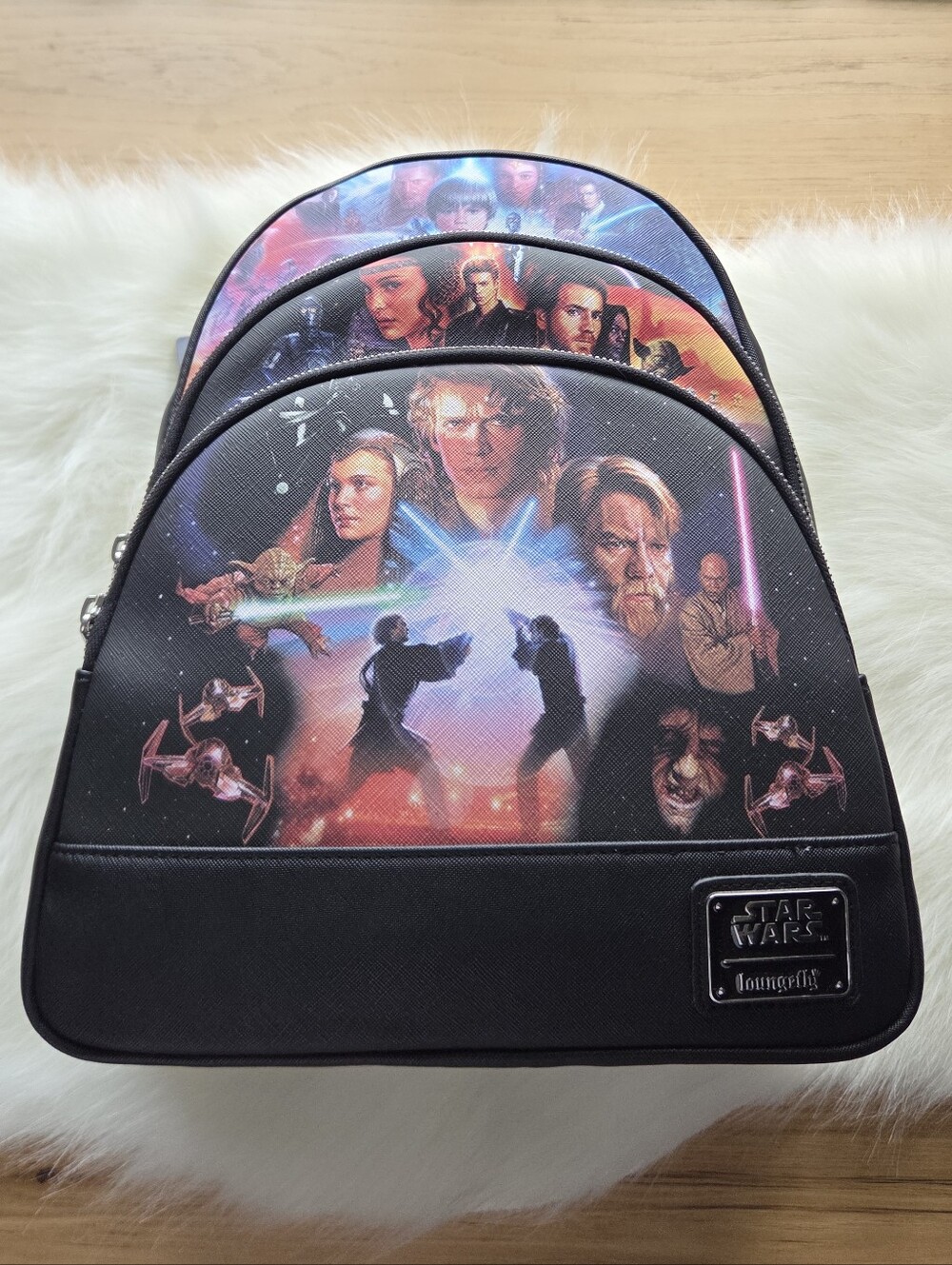 NWT Loungefly Star Wars Prequel Trilogy Triple Pocket Mini Backpack